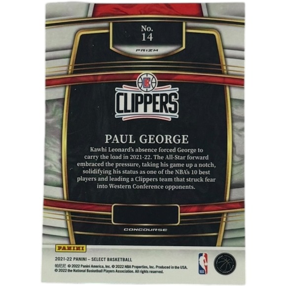 2021 2022 Panini Select Prizm Concourse Paul George Los Angeles Clippers - Picture 2 of 2